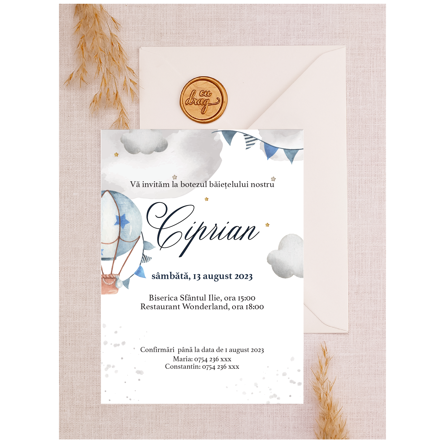 Invitatie de botez - Baloane albastre