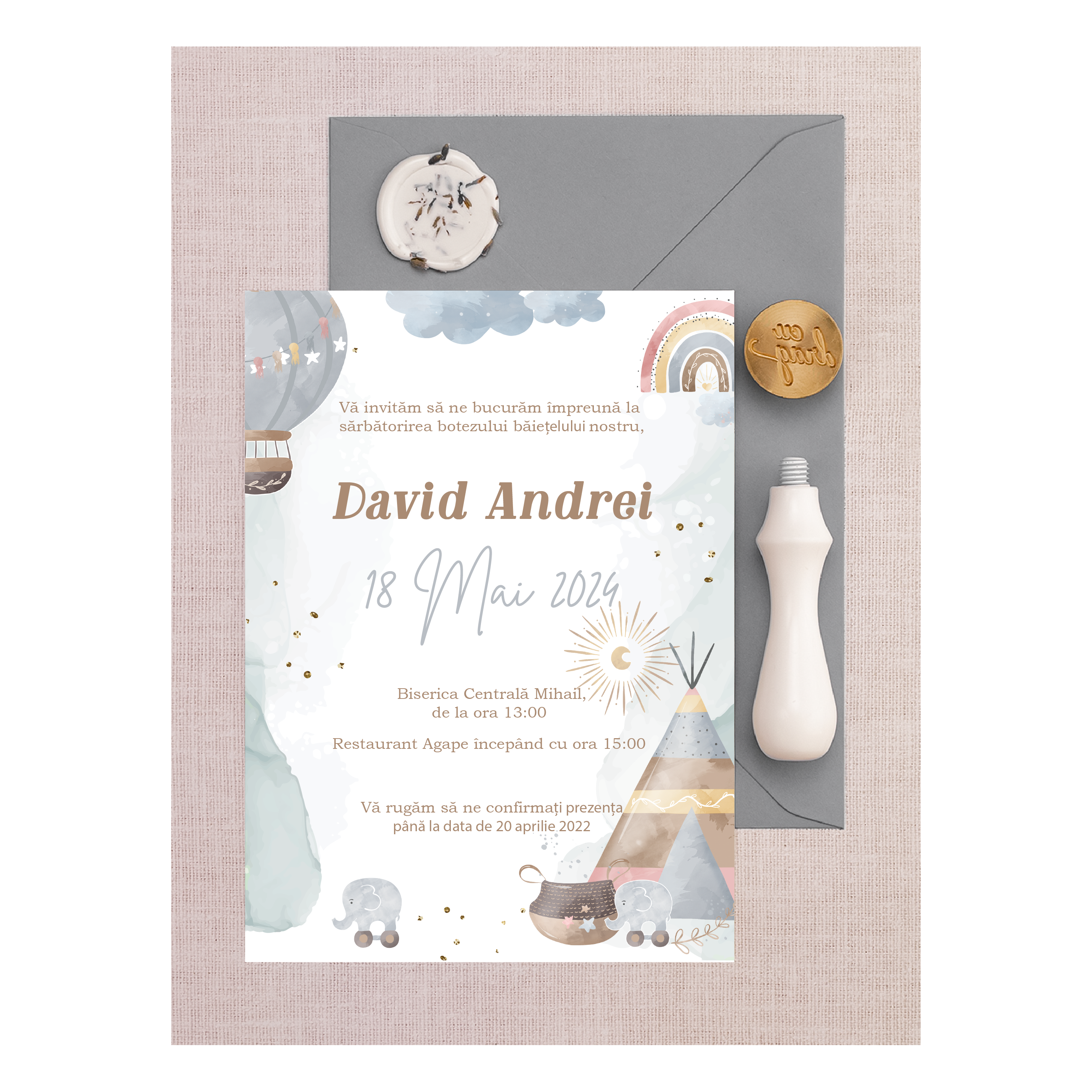 Invitație botez – Pastel