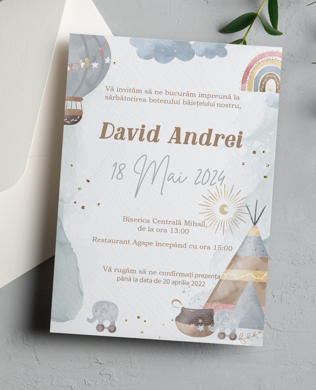 Invitație botez – Pastel