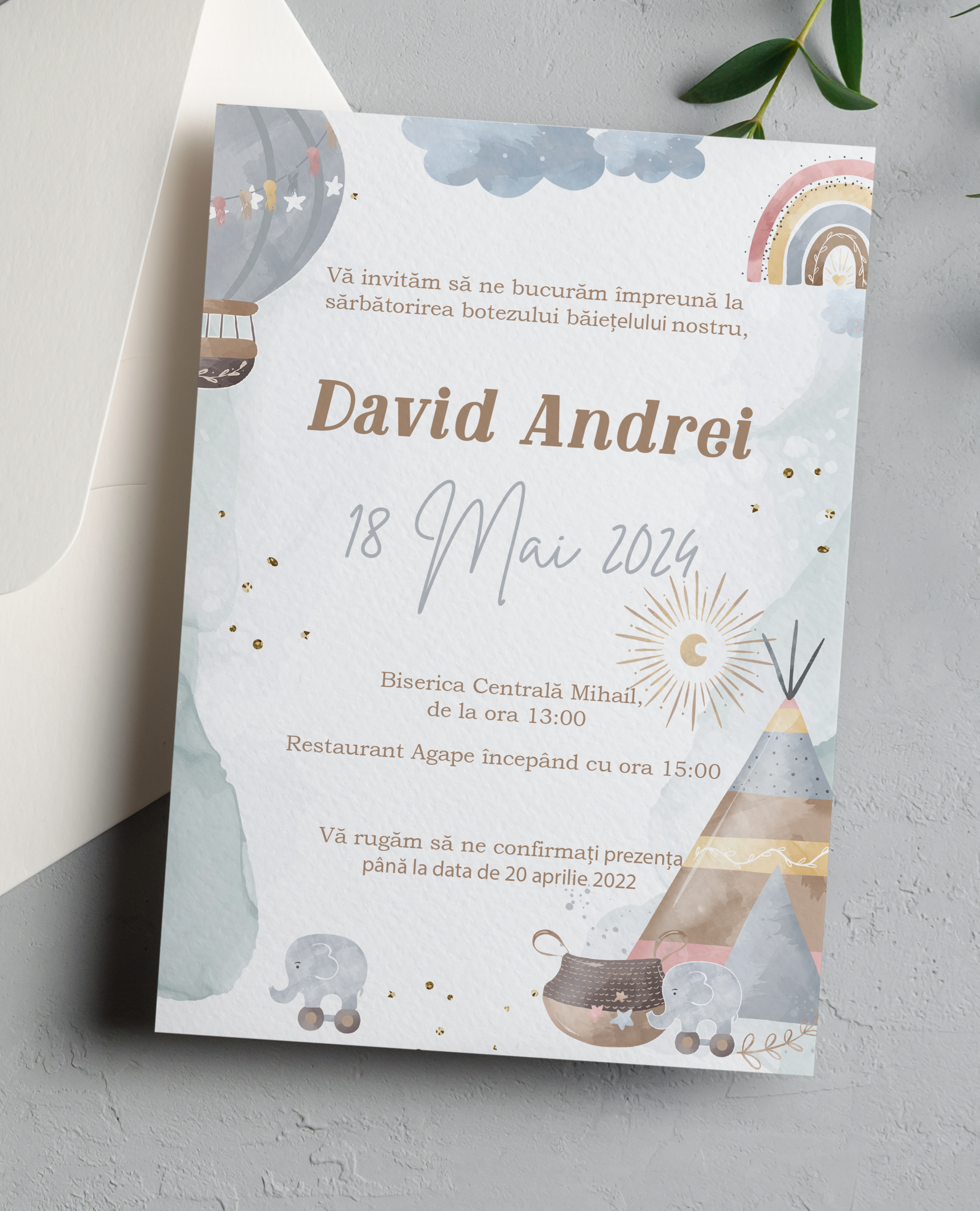 Invitație botez – Pastel
