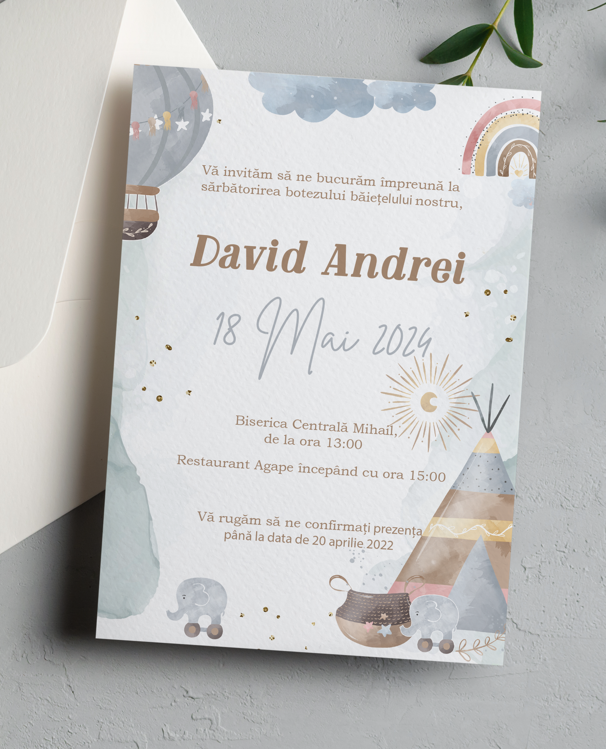 Invitație botez – Pastel 