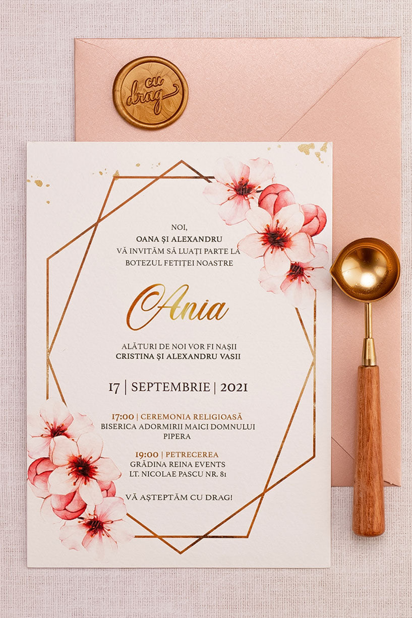 Invitații botez – Flori de cireș Invitatii Love Story