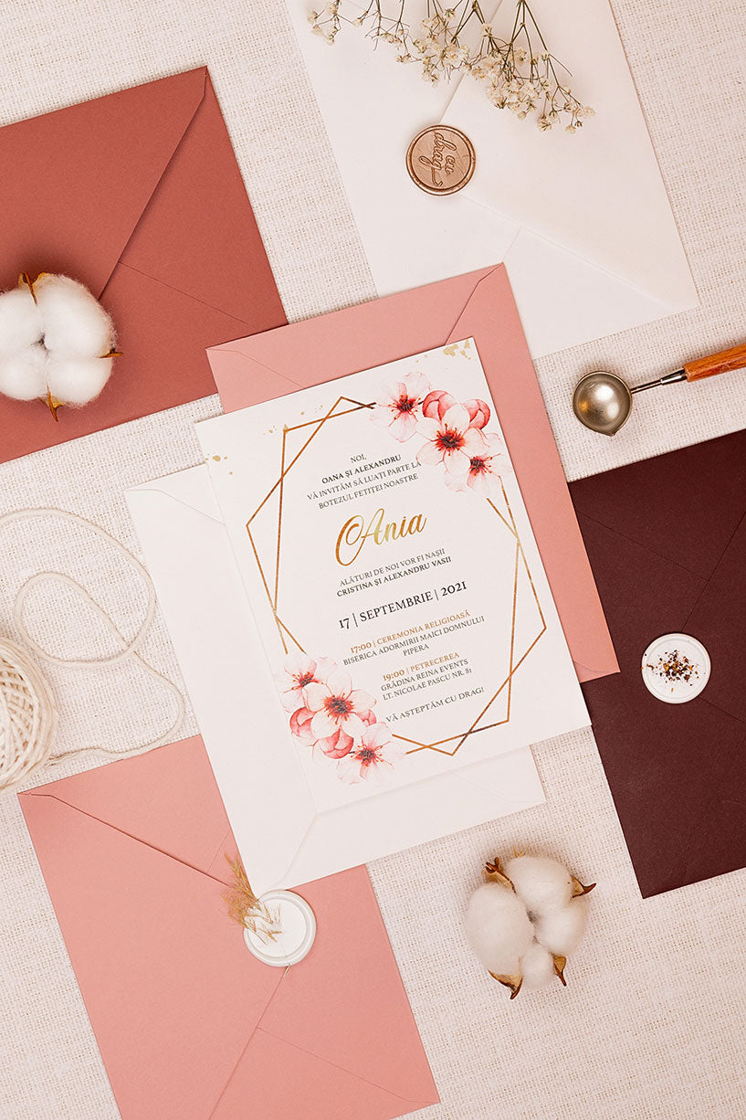 Invitații botez – Flori de cireș Invitatii Love Story