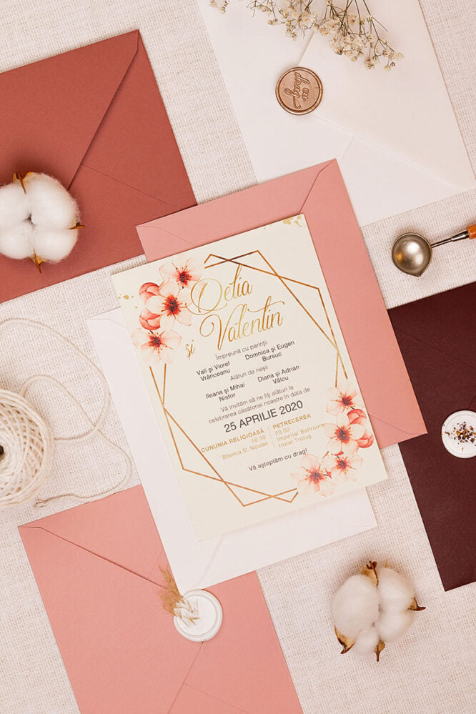 Invitații botez – Flori de cireș Invitatii Love Story