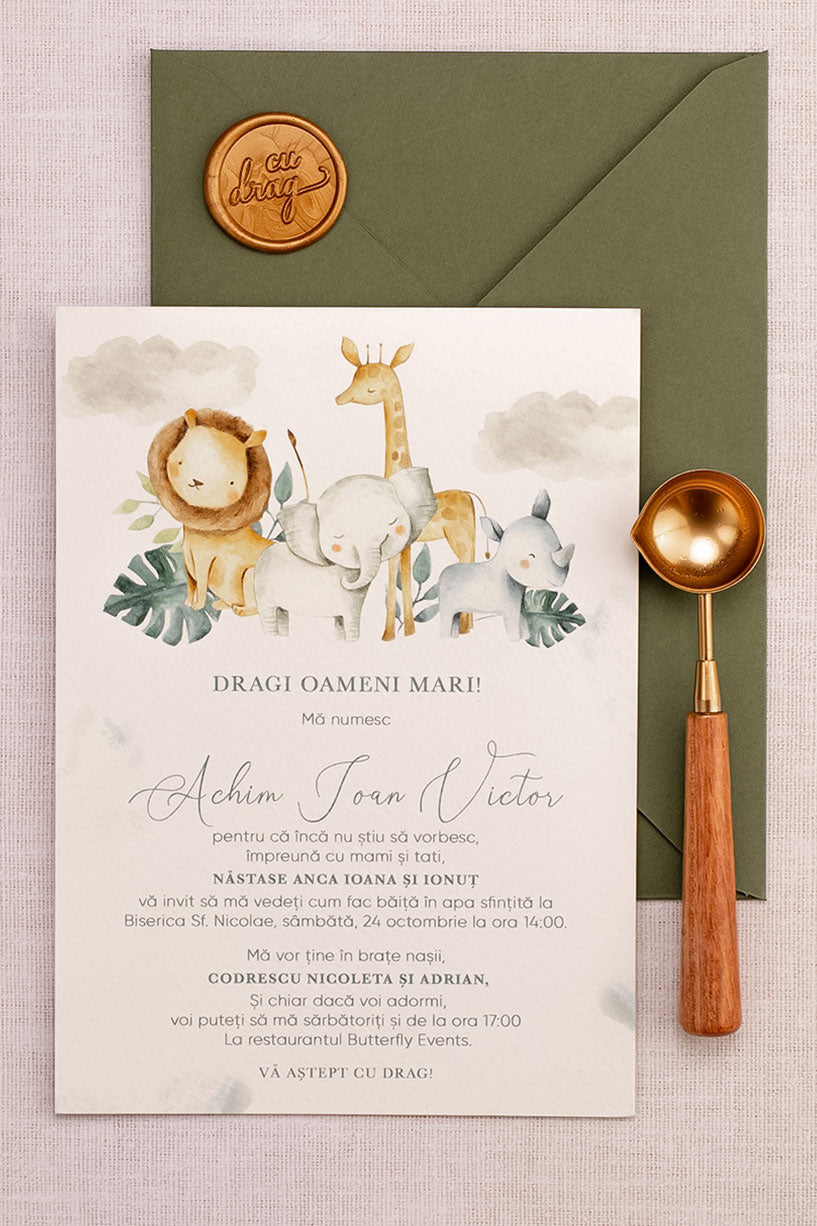 Invitații botez – Jungle Invitatii Love Story