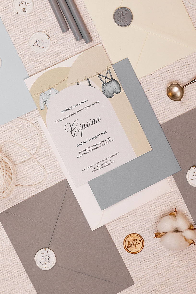 Invitații botez – Watercolor Băiețel Invitatii Love Story