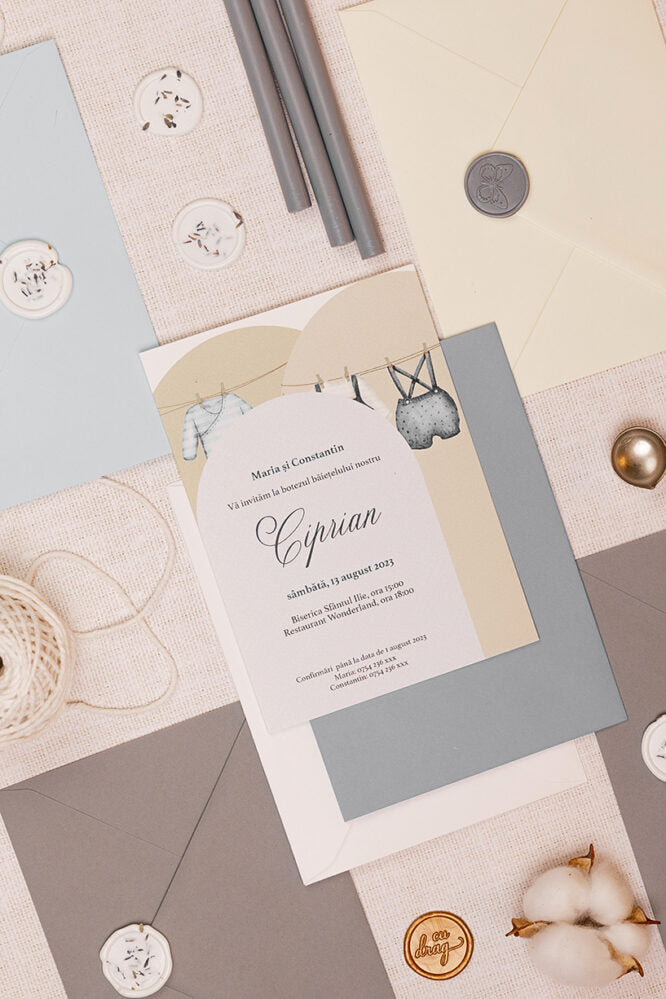 Invitații botez – Watercolor Băiețel Invitatii Love Story