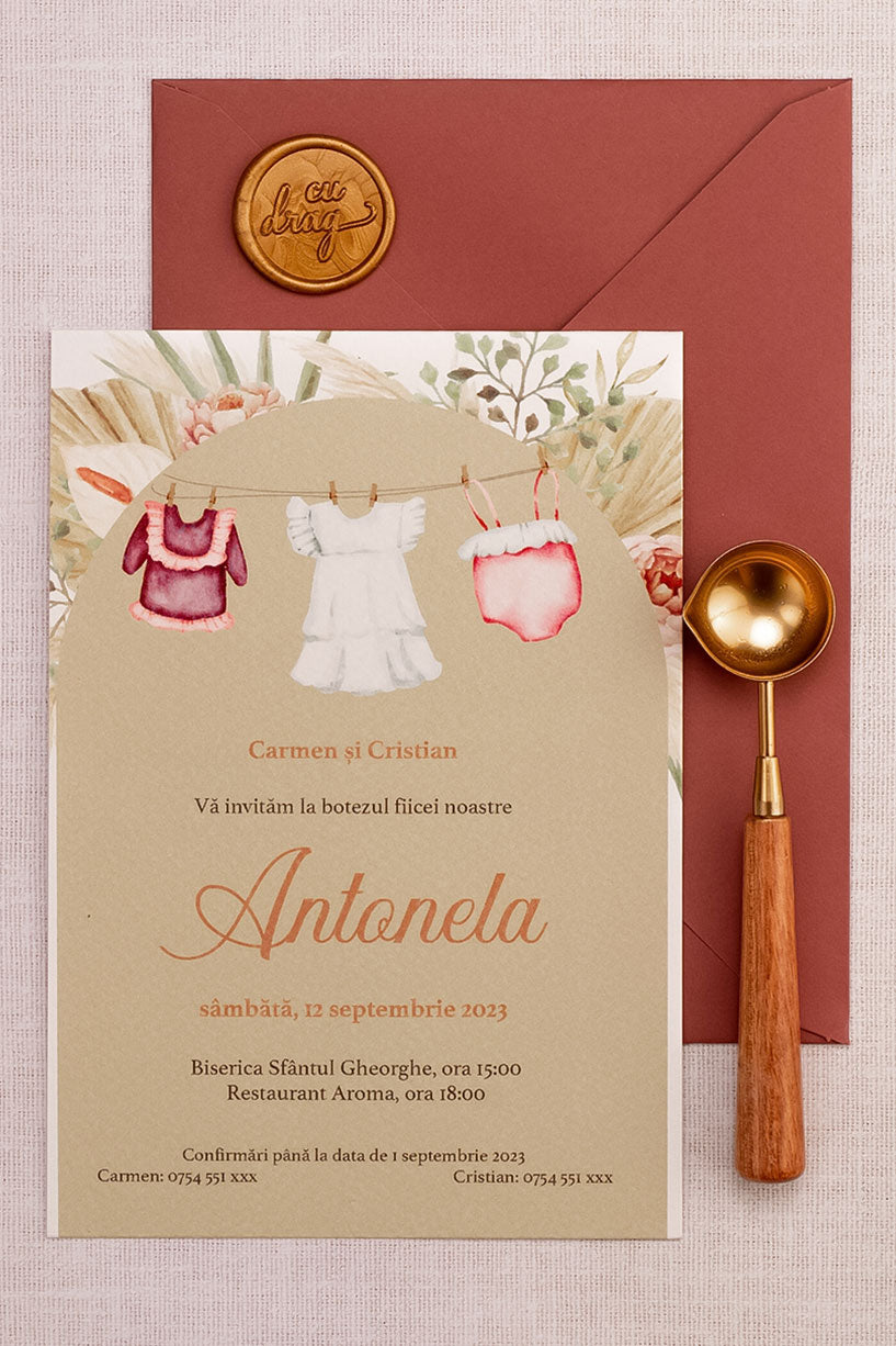 Invitații botez – Watercolor Fetiță Invitatii Love Story