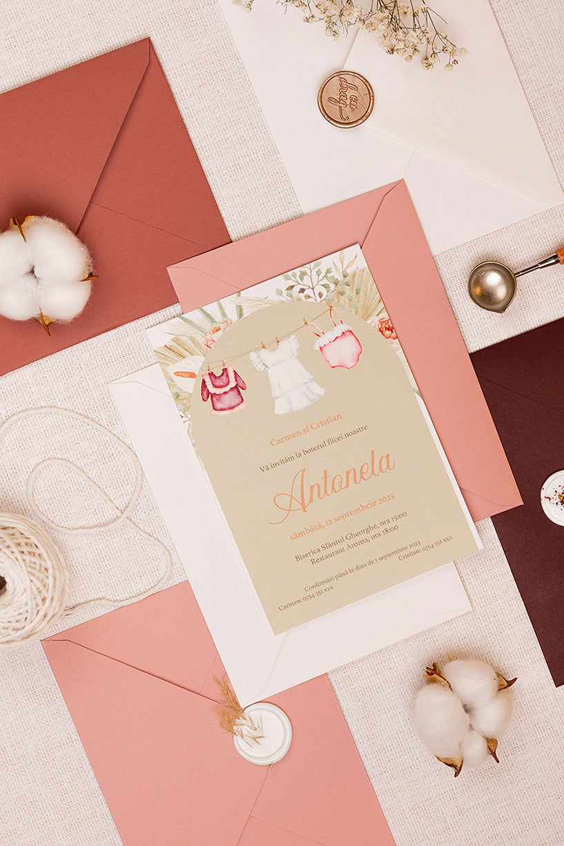 Invitații botez – Watercolor Fetiță Invitatii Love Story