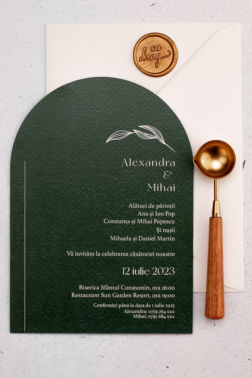 Invitații de nuntă – Arcuita Verde Pădure  Invitatii Love Story