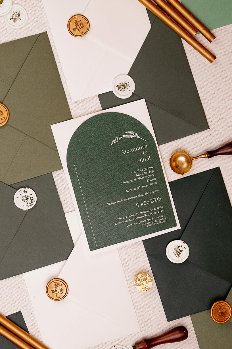 Invitații de nuntă – Arcuita Verde Pădure  Invitatii Love Story