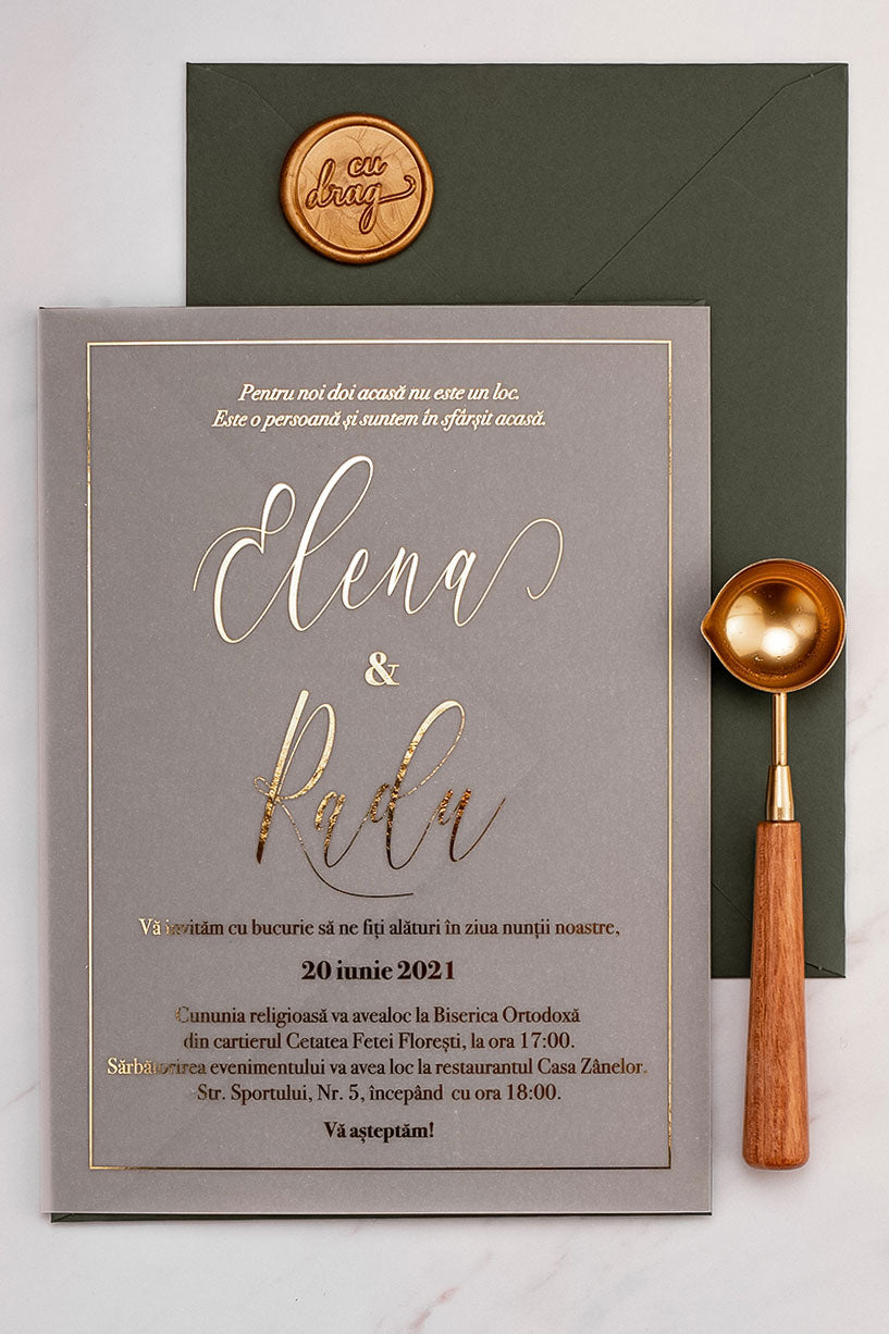 Invitații de nuntă – Calc Auriu Invitatii Love Story