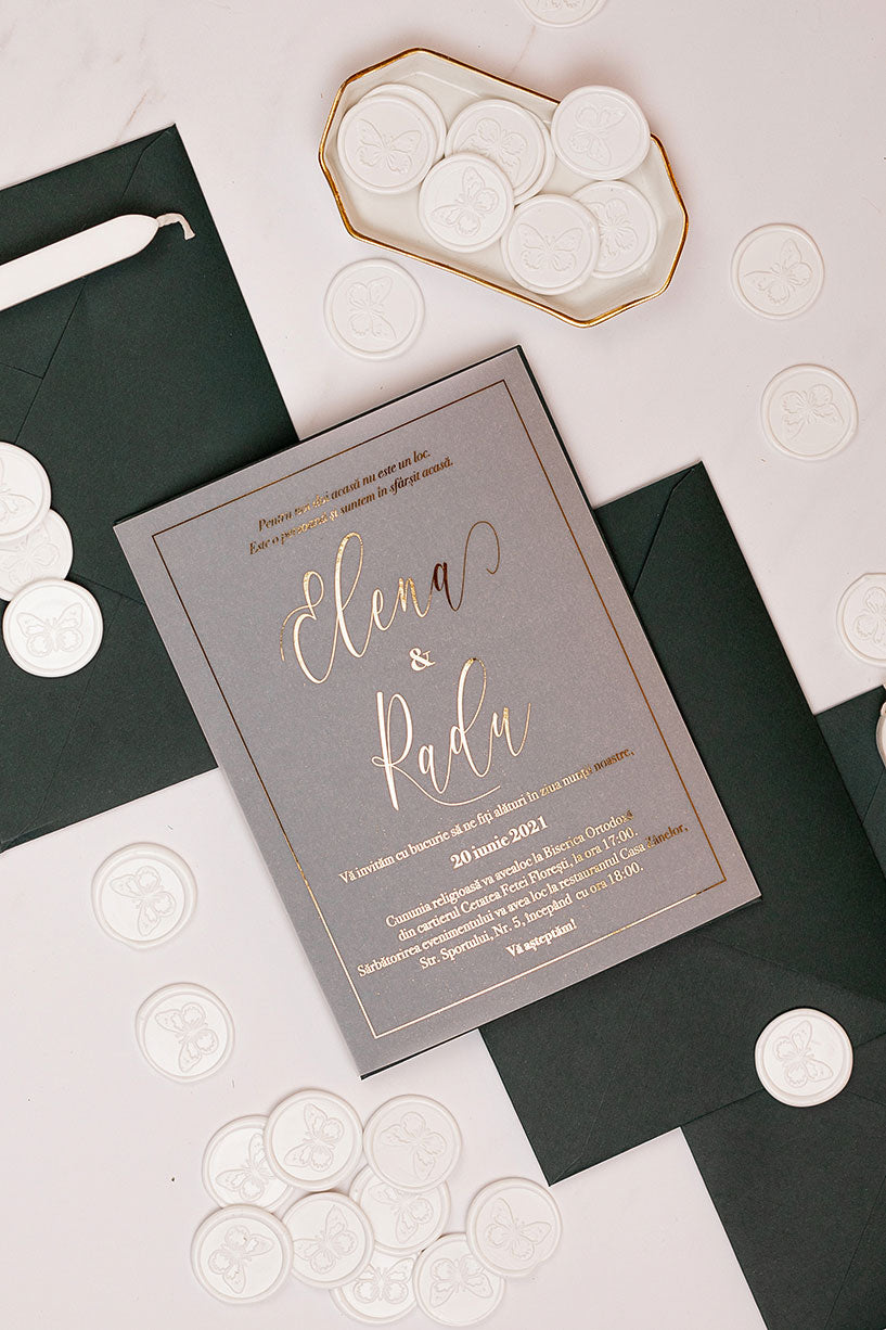 Invitații de nuntă – Calc Auriu Invitatii Love Story