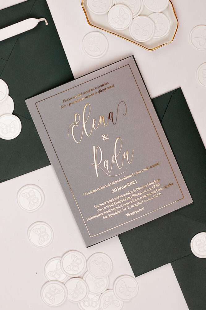 Invitații de nuntă – Calc Auriu Invitatii Love Story