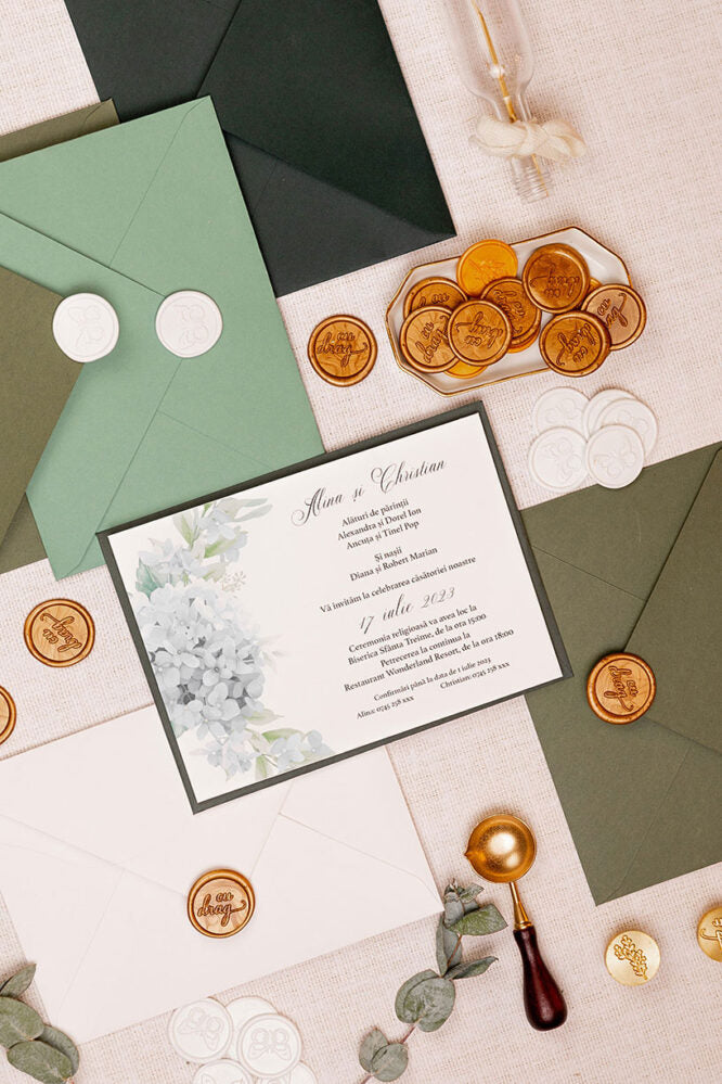 Invitații de nuntă – Hortensii Invitatii Love Story