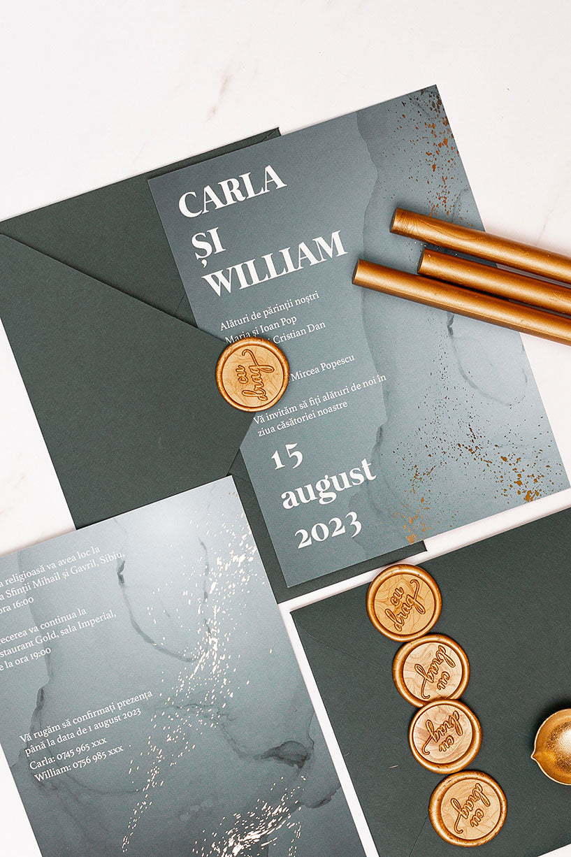 Invitații de nuntă – Dark Gold Invitatii Love Story