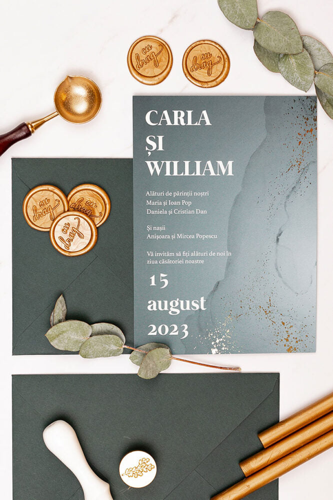 Invitații de nuntă – Dark Gold Invitatii Love Story