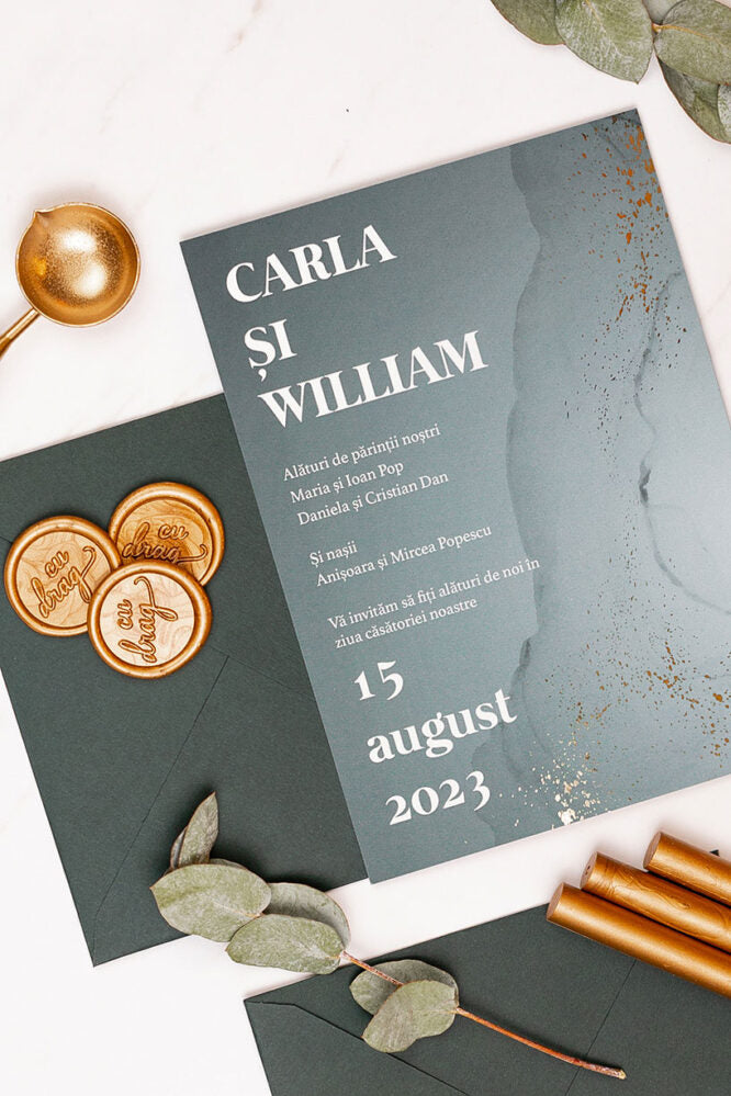 Invitații de nuntă – Dark Gold Invitatii Love Story
