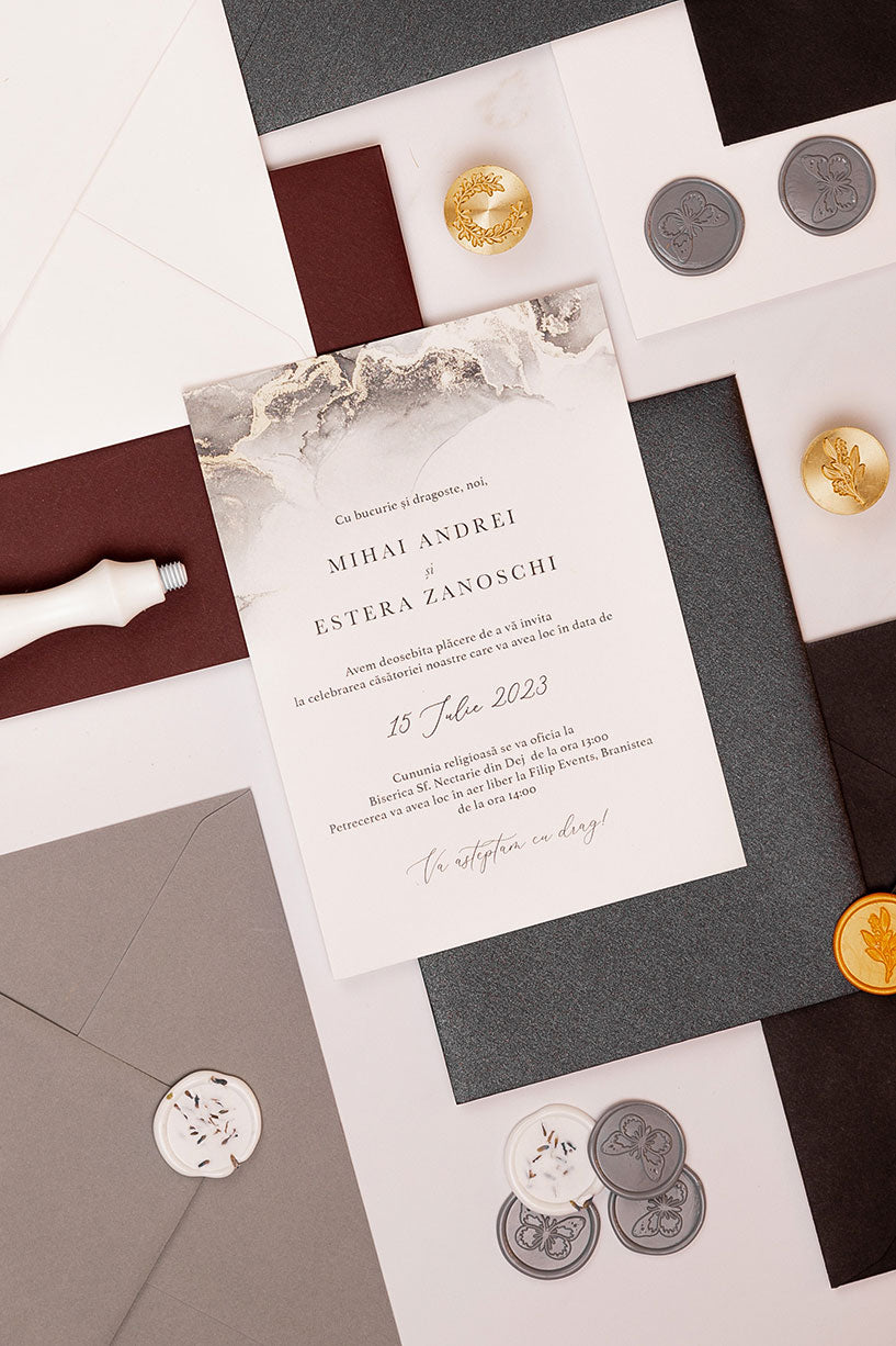 Invitații de nuntă – Dark Ink Invitatii Love Story