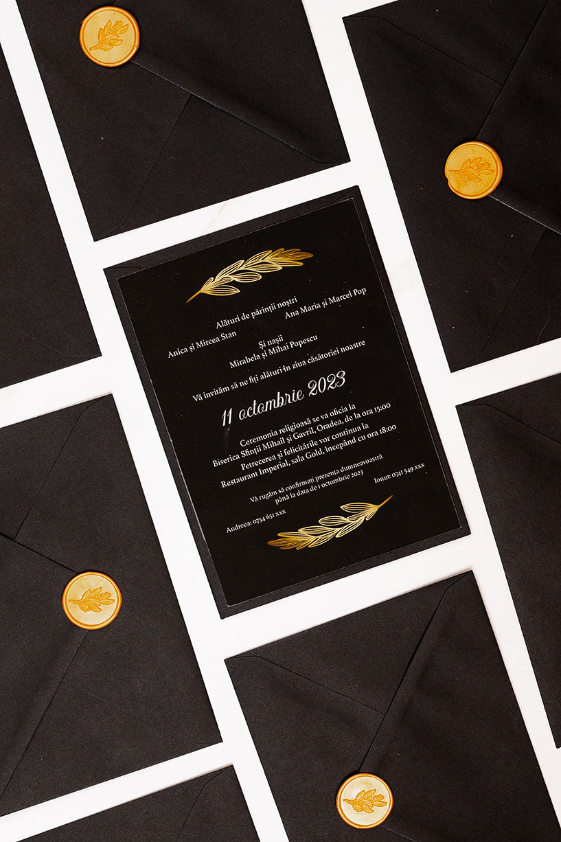 Invitații de nuntă – Dark Watercolor Invitatii Love Story