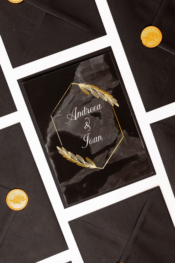 Invitații de nuntă – Dark Watercolor Invitatii Love Story