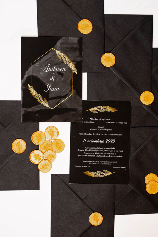 Invitații de nuntă – Dark Watercolor Invitatii Love Story