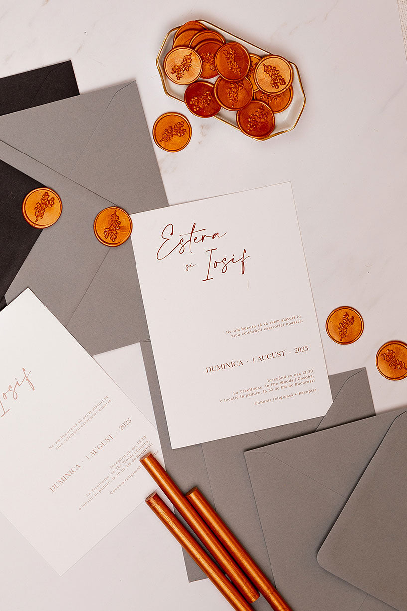 Invitații de nuntă – Elegant Rose Gold Invitatii Love Story