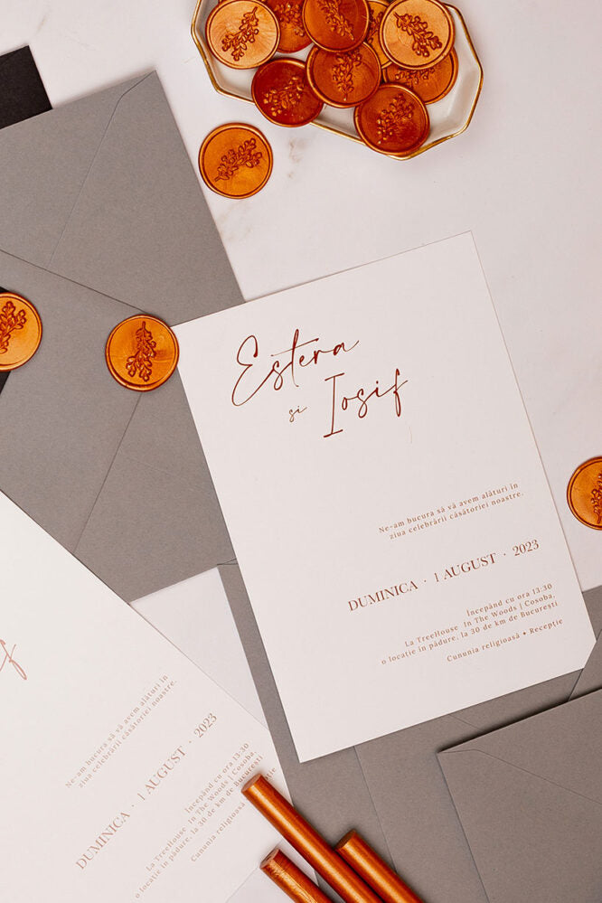 Invitații de nuntă – Elegant Rose Gold Invitatii Love Story