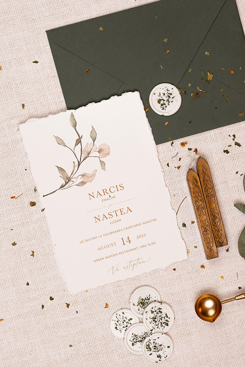 Invitații de nuntă – Floare Watercolor Invitatii Love Story