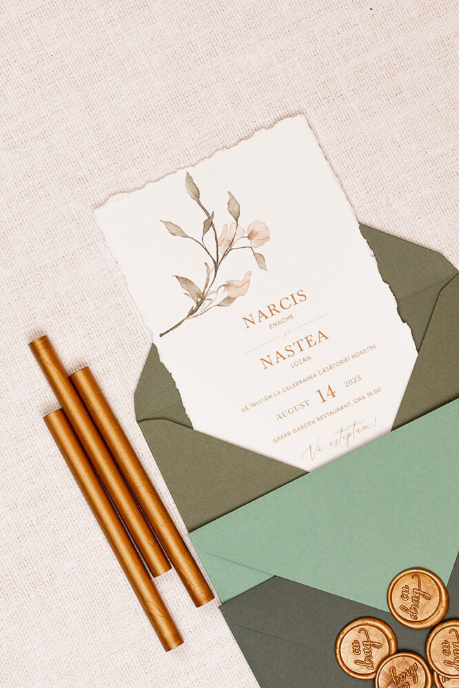 Invitații de nuntă – Floare Watercolor Invitatii Love Story