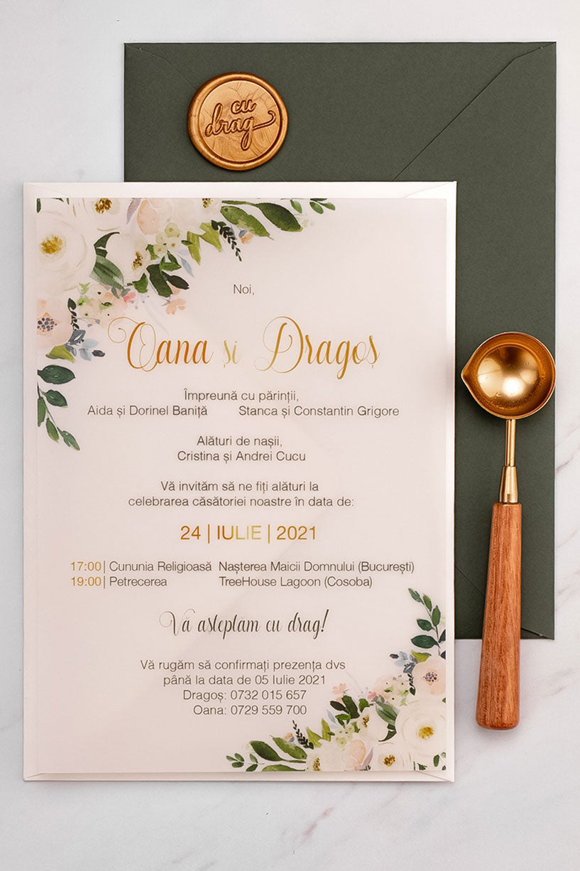Invitații de nuntă – Flori Albe Invitatii Love Story
