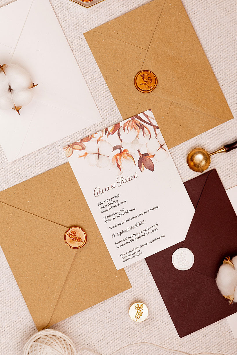 Invitații de nuntă – Flori Bumbac Invitatii Love Story