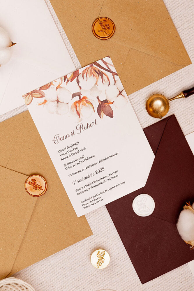 Invitații de nuntă – Flori Bumbac Invitatii Love Story
