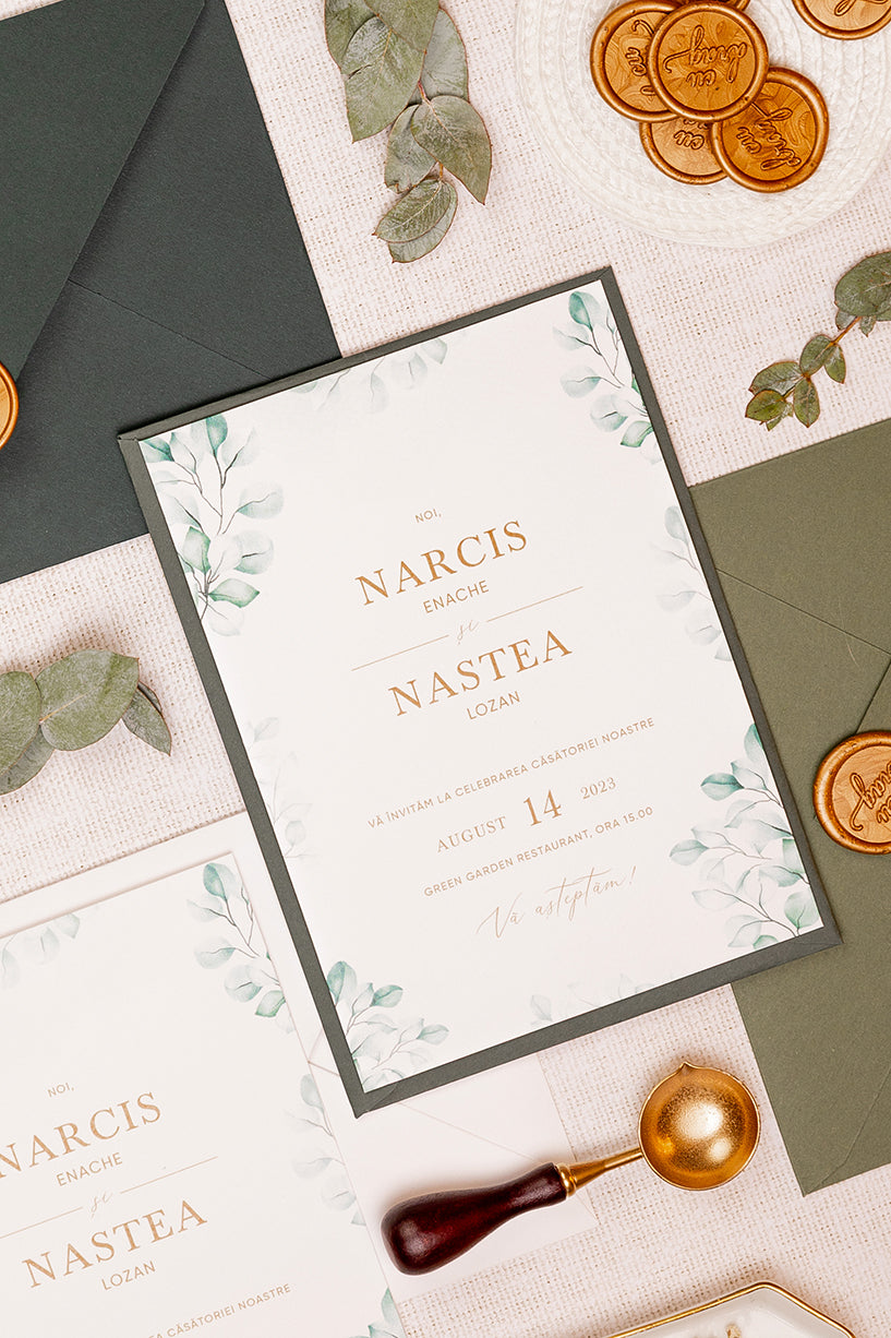 Invitații de nuntă – Frunze de Eucalipt Invitatii Love Story