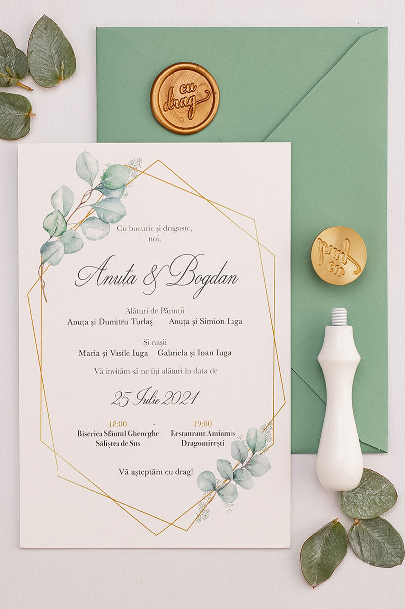 Invitații de nuntă – Terariu cu Eucalipt Invitatii Love Story