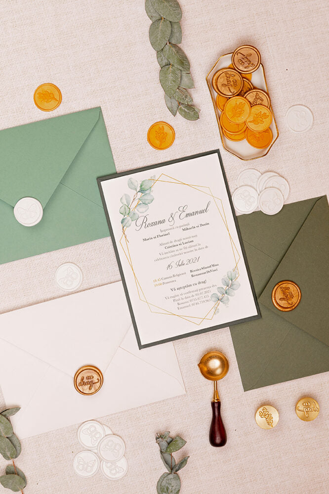 Invitații de nuntă – Terariu cu Eucalipt Invitatii Love Story