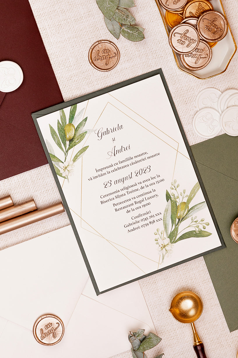 Invitații de nuntă – Frunze de Maslin Invitatii Love Story
