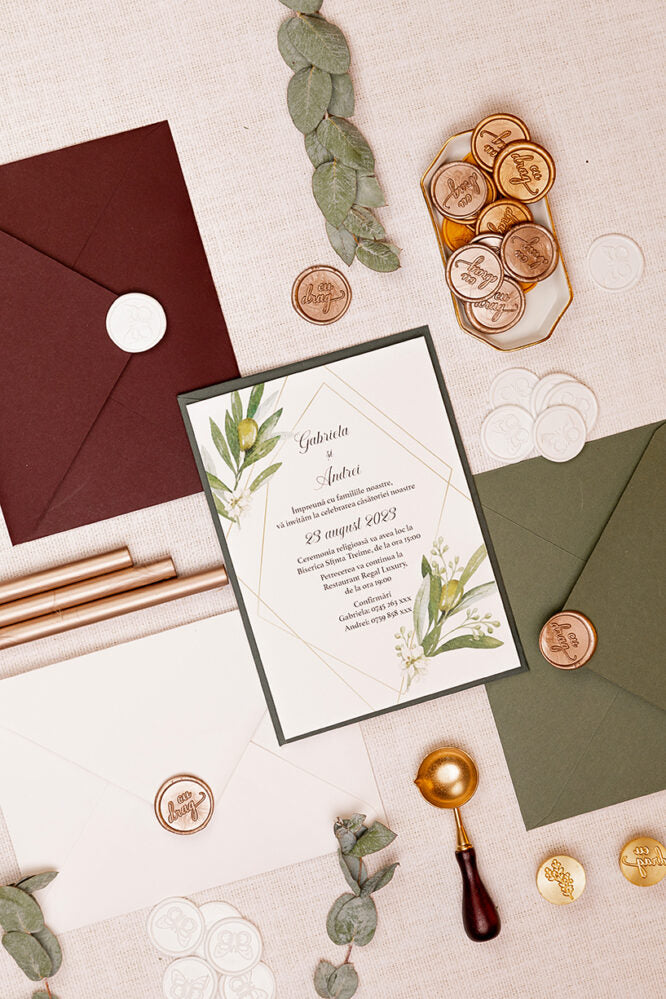 Invitații de nuntă – Frunze de Maslin Invitatii Love Story