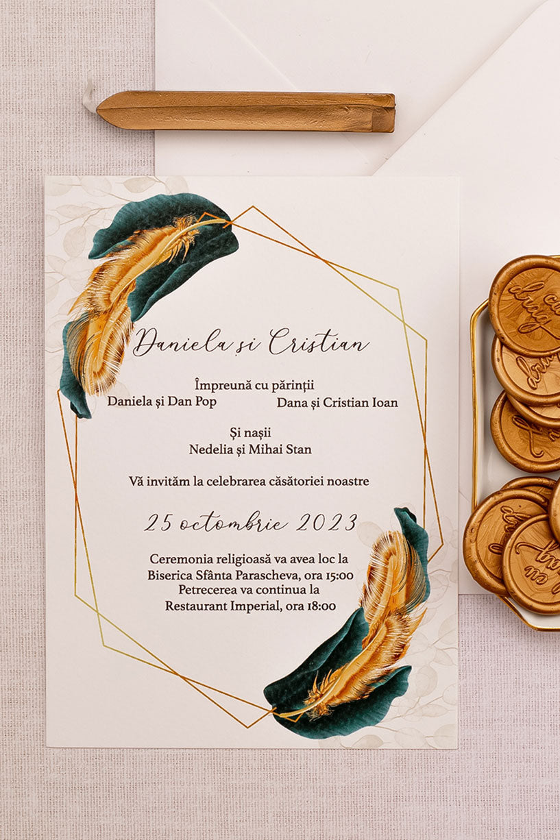 Invitații de nuntă – Frunze Luxury Terarii Invitatii Love Story
