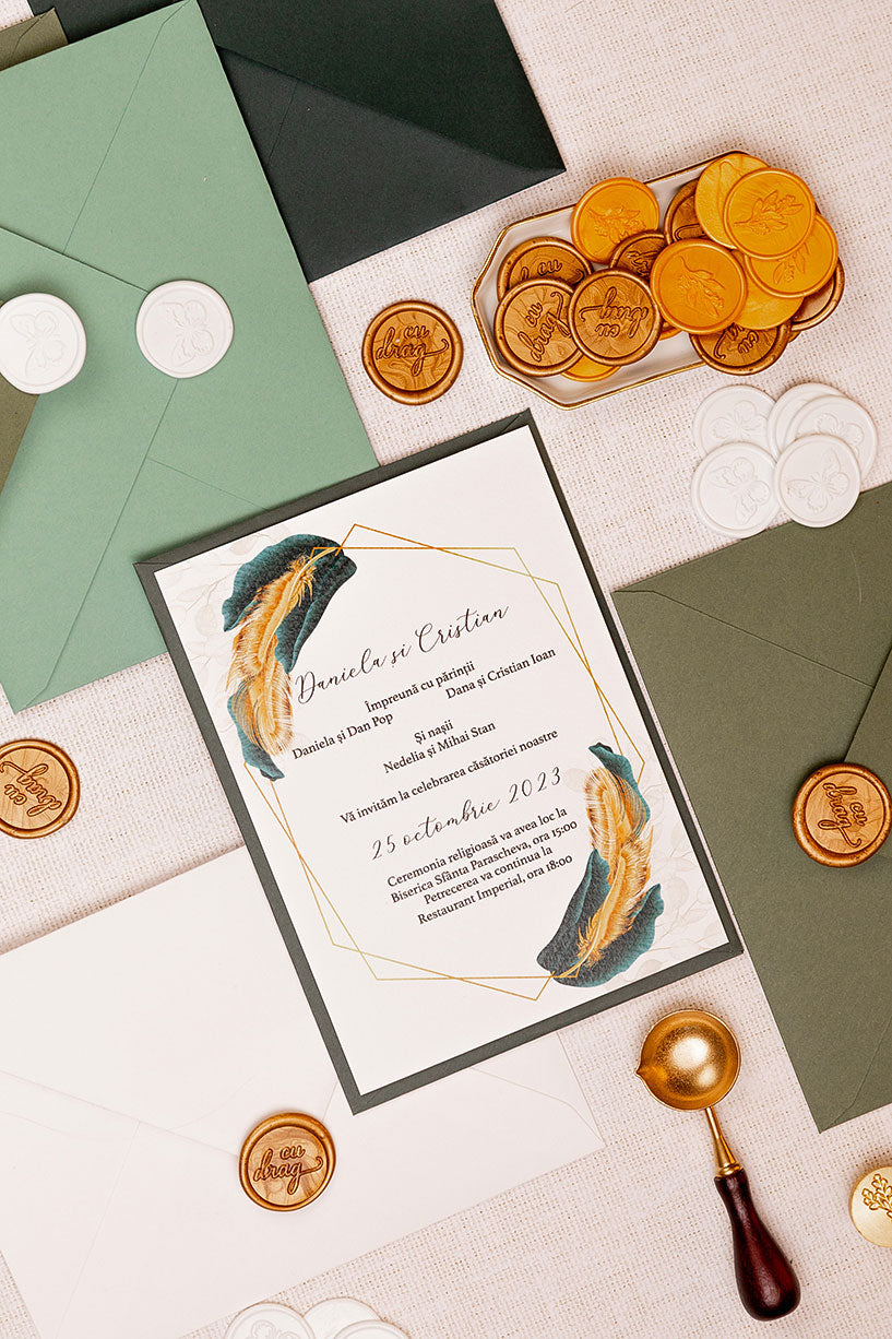 Invitații de nuntă – Frunze Luxury Terarii Invitatii Love Story