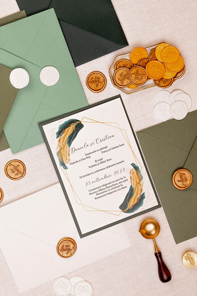 Invitații de nuntă – Frunze Luxury Terarii Invitatii Love Story