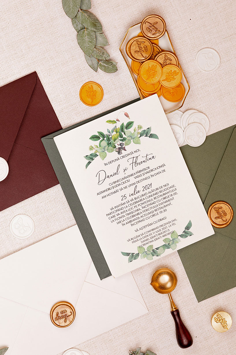 Invitații de nuntă – Frunze Sălbatice Invitatii Love Story