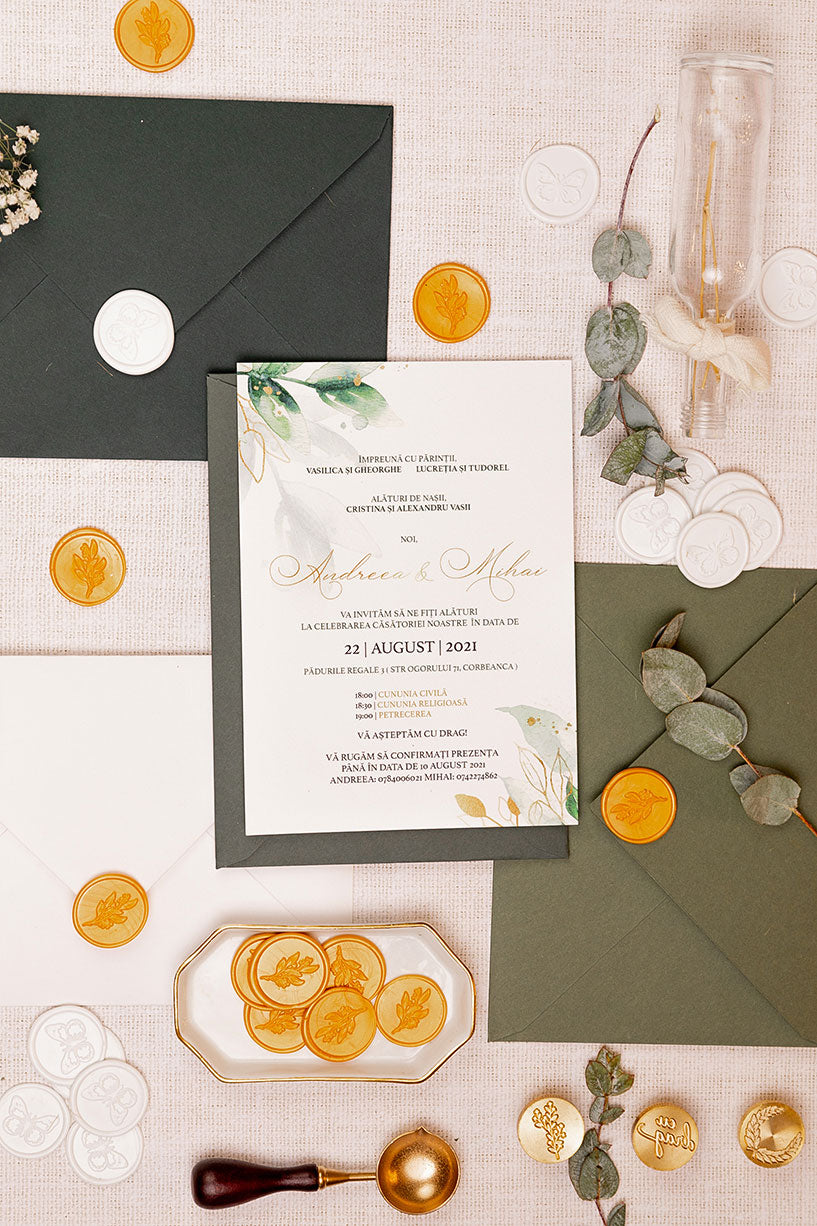 Invitații de nuntă – Frunze Verzi Invitatii Love Story