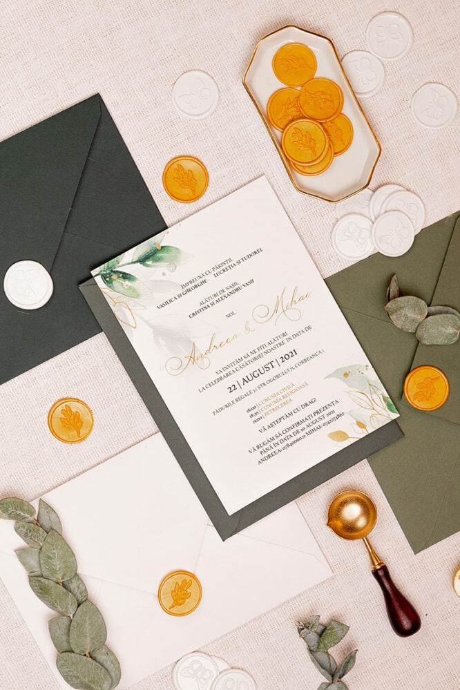 Invitații de nuntă – Frunze Verzi Invitatii Love Story