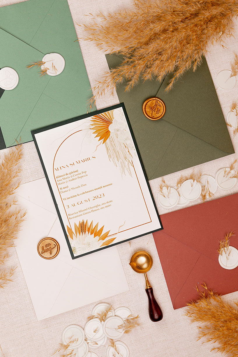 Invitații de nuntă – Pampas cu Arc Invitatii Love Story