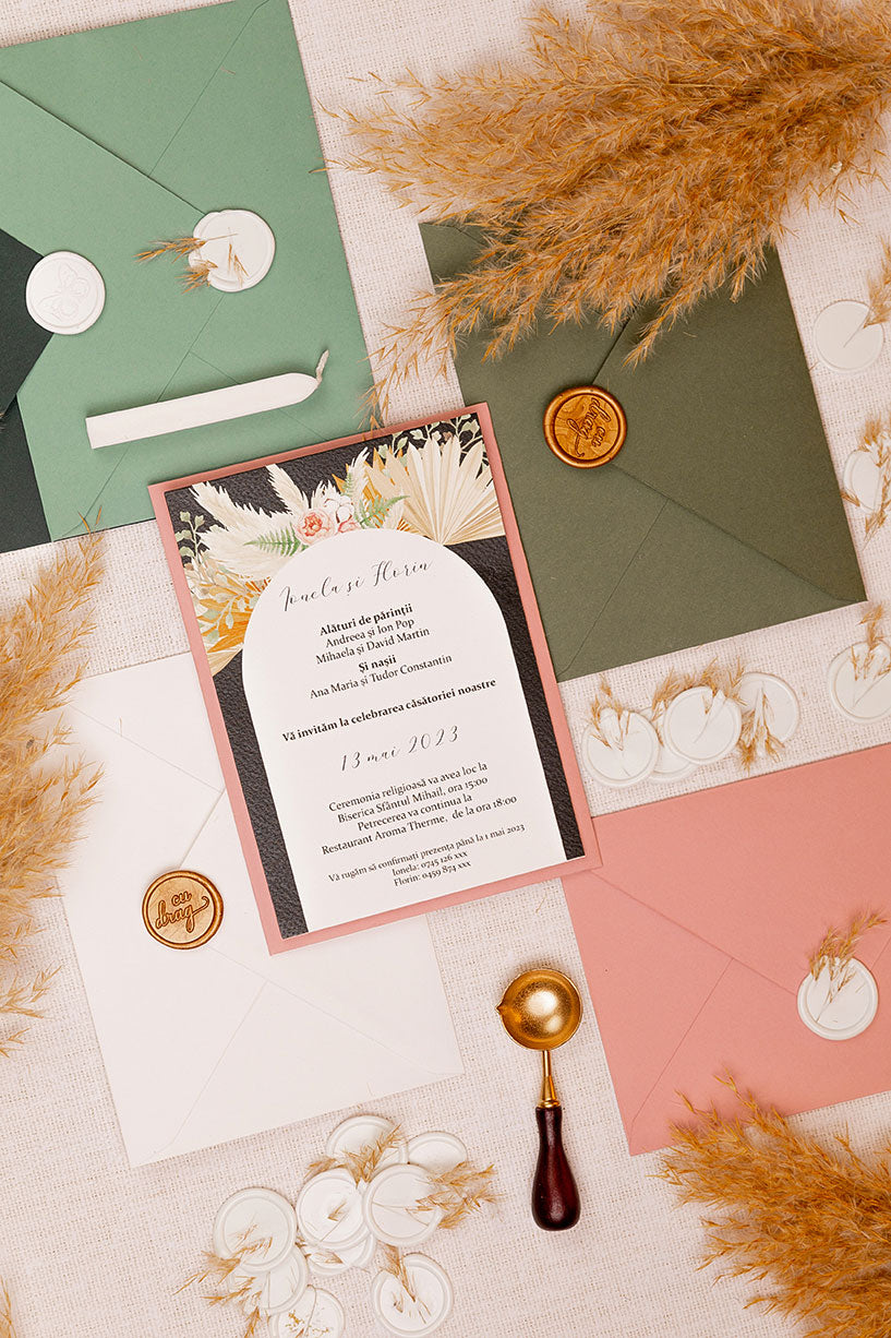 Invitații de nuntă – Pampas Fundal Negru Invitatii Love Story