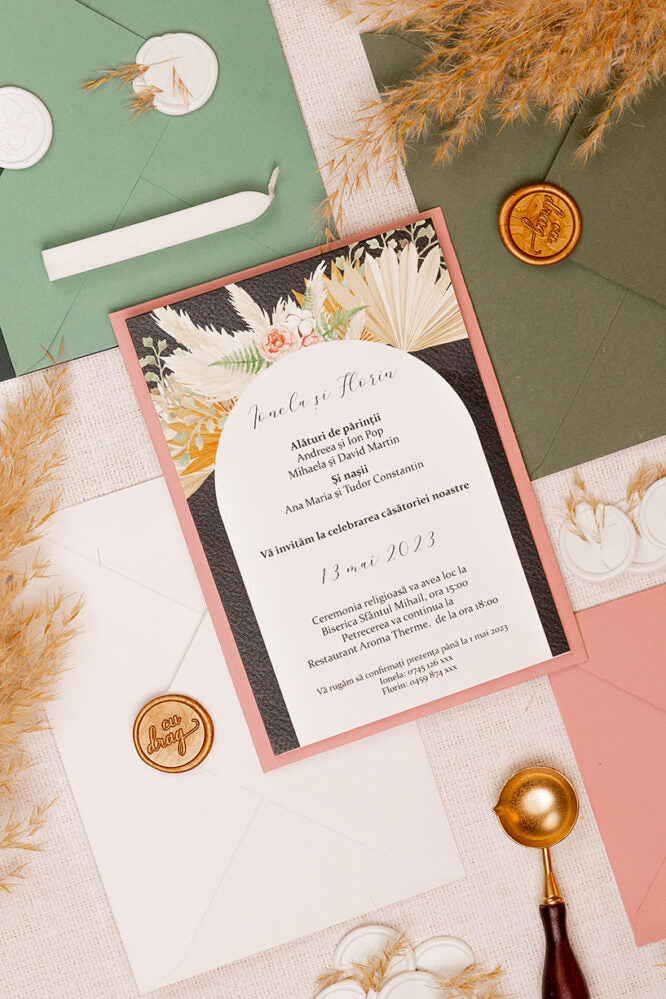Invitații de nuntă – Pampas Fundal Negru Invitatii Love Story
