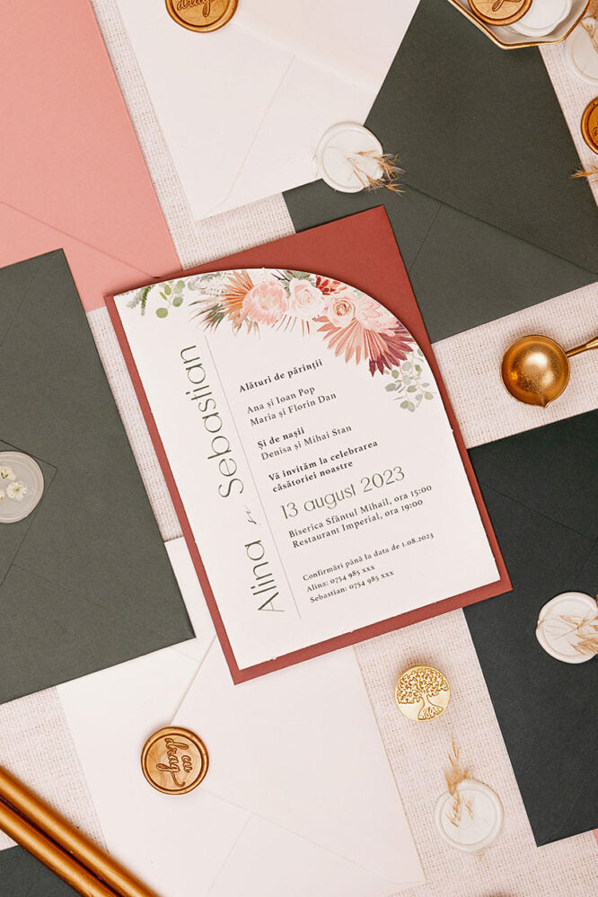 Invitații de nuntă – Pampas Roz Arcuit Invitatii Love Story