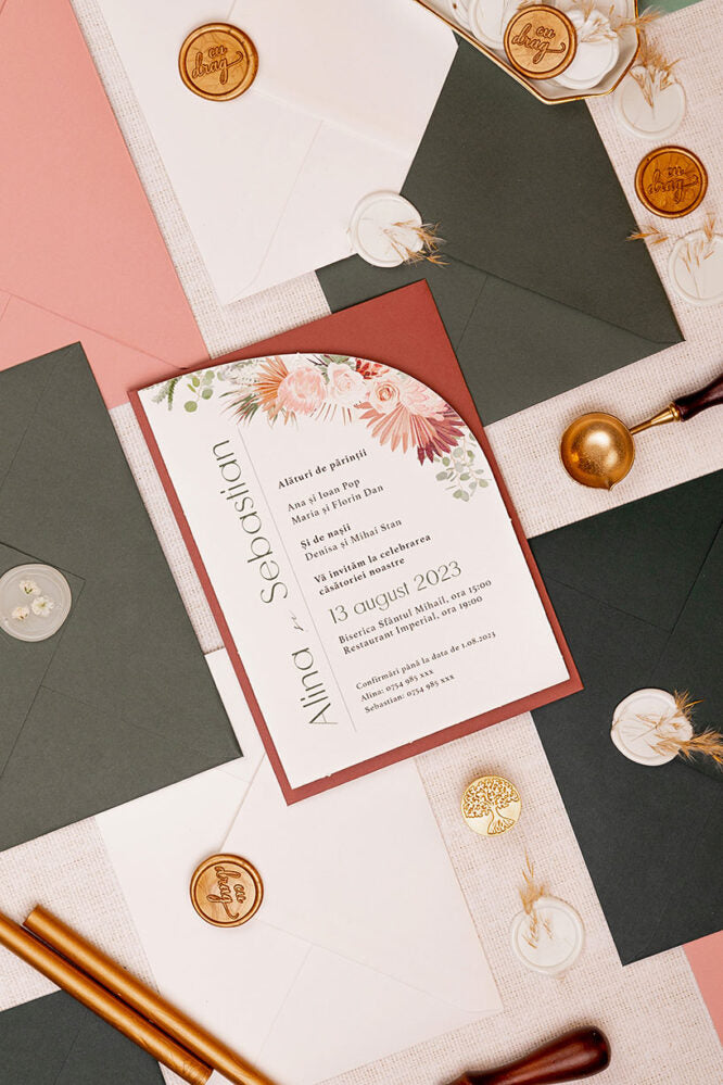 Invitații de nuntă – Pampas Roz Arcuit Invitatii Love Story