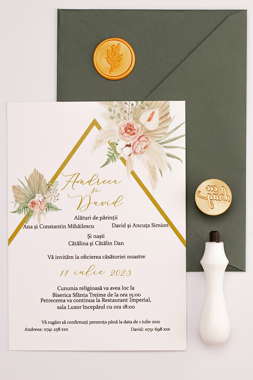 Invitații de nuntă – Rustica Flori Pampas Invitatii Love Story